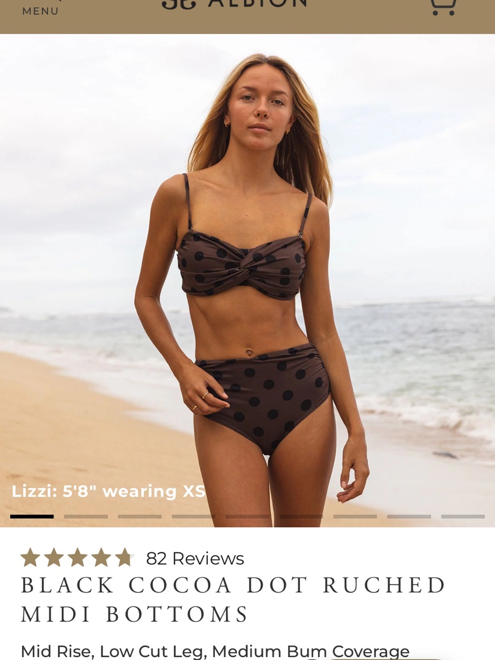 Albion Black Cocoa Dot Ruched Midi Bikini BOTTOMS